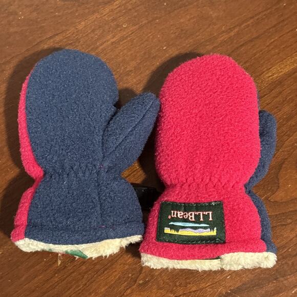 LL Bean Baby Toddler 6-12M Hat & Mitten Set Mountain Classic Fleece Color block - Picture 9 of 12